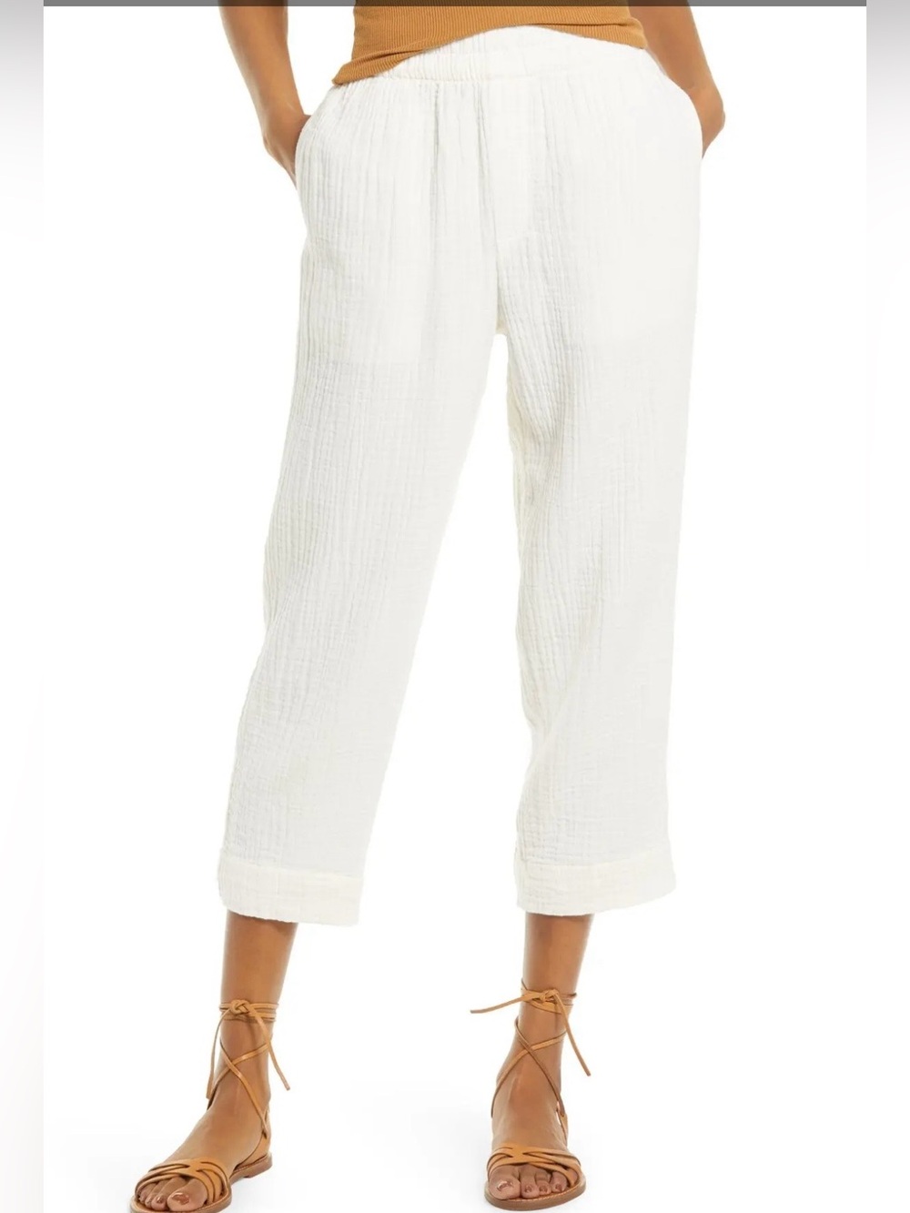 Madewell Lightspun Tapered Huston Pull-On Crop Pants Cream Gauze Size L